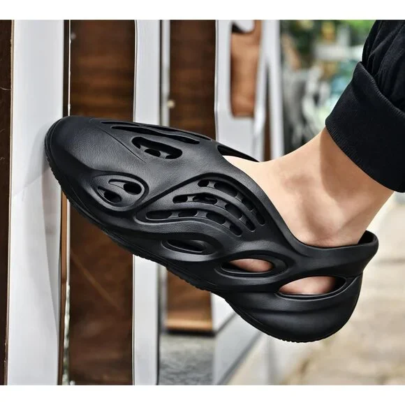 Men's Black Foam Runner Non Slip Cloud Slides Lightweight Sandal Shoes